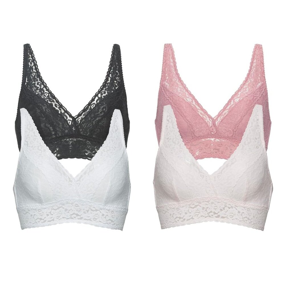 NWT Felina Women's 2 Pack Stretch Lace Bralette S M Pink Black White $50 11HL087